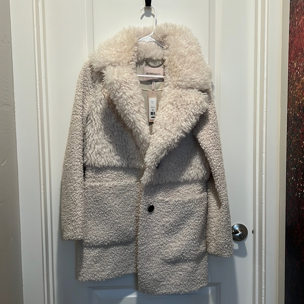 BCBG faux fur Sherpa teddy coat